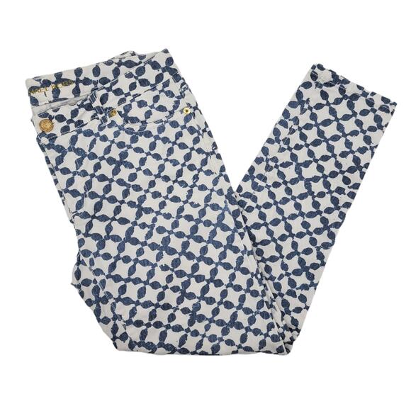 Michael Kors Skinny White Blue Batik Print Ankle Jeans - Size 4 - Picture 3 of 8